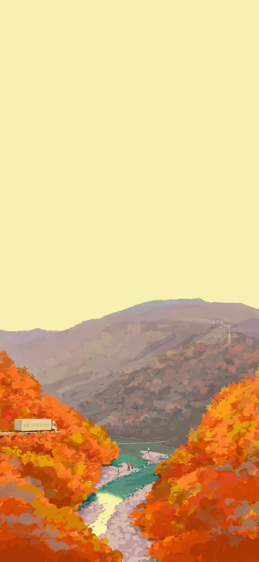 枫叶山水手机壁纸｜秋日河谷背景图片 - 秋意风光「哲风壁纸」