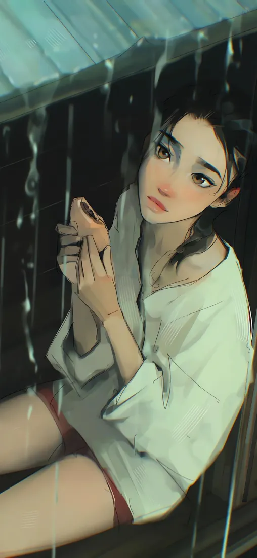 二次元少女手机壁纸｜下雨窗边背景图片 - 清冷手绘插画「哲风壁纸」