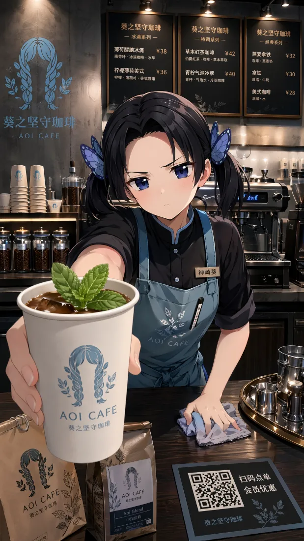 井之上泷奈手机壁纸｜咖啡店背景图片 - 制服咖啡师少女「哲风壁纸」