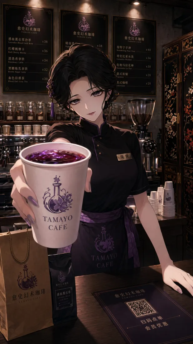 制服咖啡师少女手机壁纸｜咖啡厅吧台背景图片 - 二次元插画「哲风壁纸」