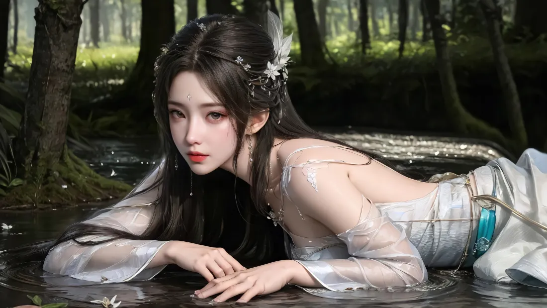 6k清漪壁纸｜森林溪水背景图片 - 完美世界古风仙侠美女「哲风壁纸」