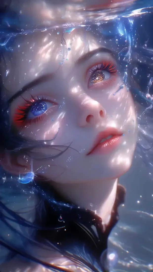 异瞳银发少女手机壁纸｜水下光影背景图片 - 梦幻色彩「哲风壁纸」