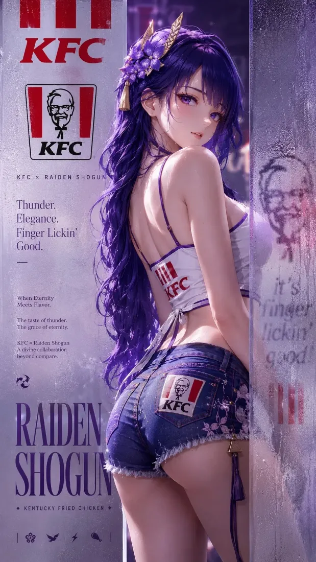 原神雷电将军手机壁纸｜KFC联名背景图片 - 同人插画「哲风壁纸」