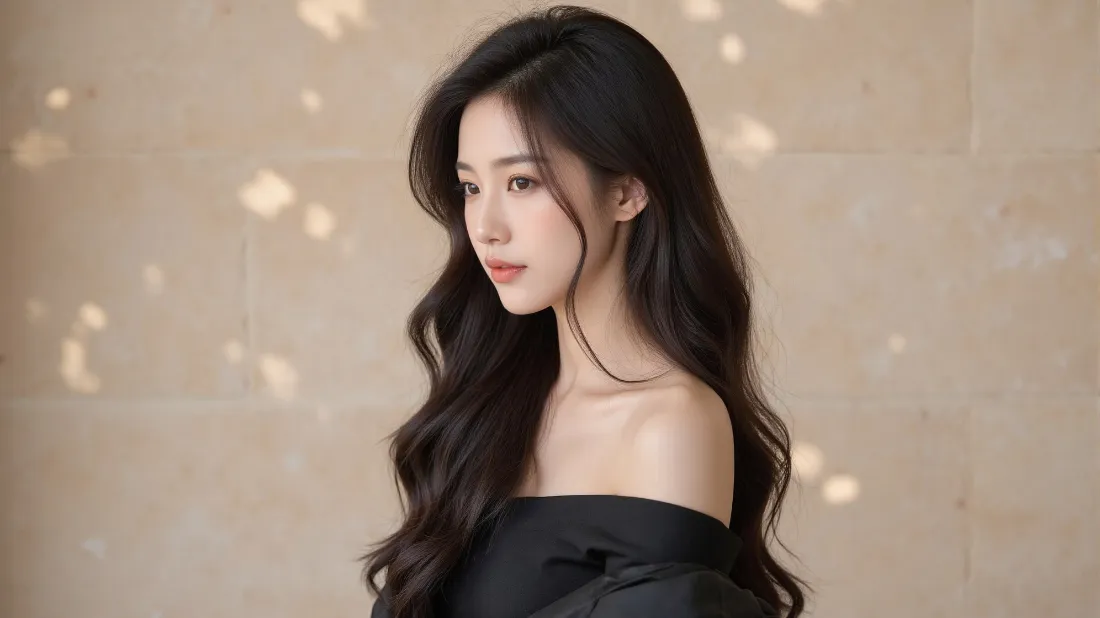 2k长发美女壁纸｜室内光影背景图片 - 露肩氛围感写真「哲风壁纸」
