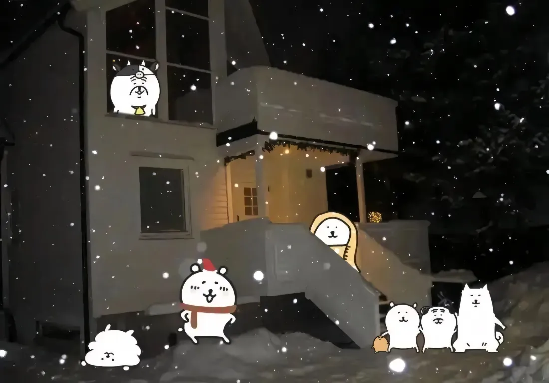 2k自嘲熊壁纸｜雪夜课堂背景图片 - 可爱卡通冬日场景「哲风壁纸」