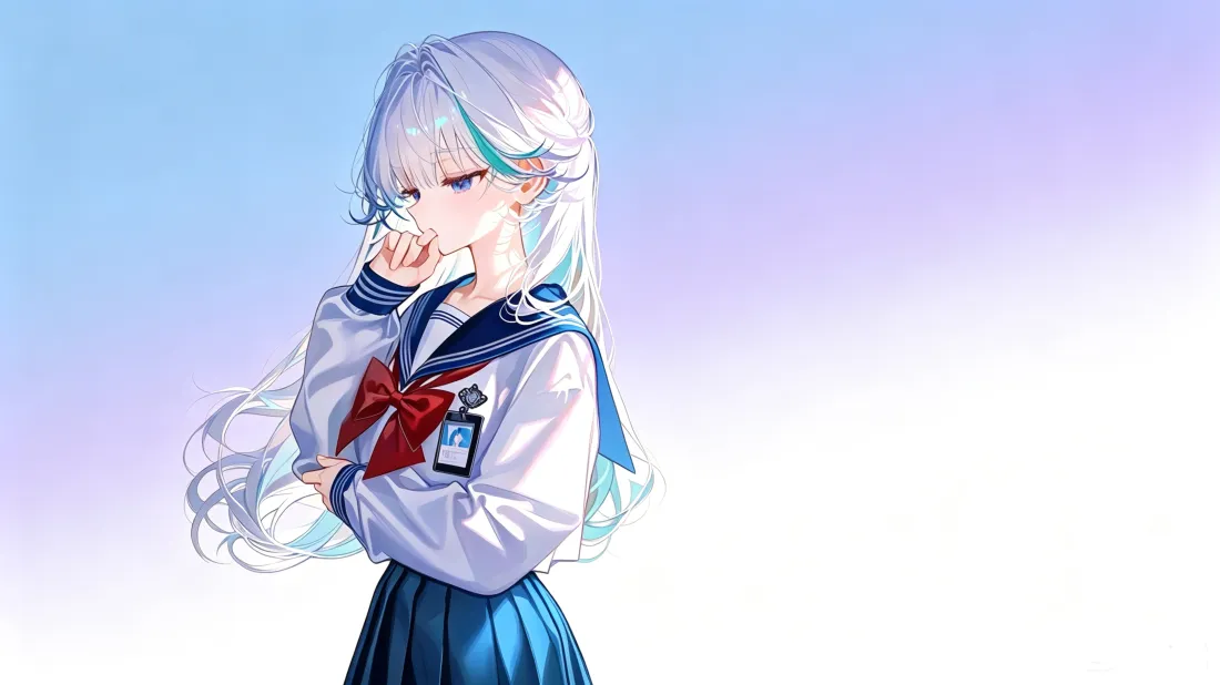 10k白发JK壁纸｜水手服穿搭背景图片 - 二次元美少女「哲风壁纸」