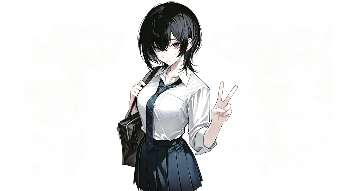 3k二次元JK少女壁纸｜制服短发背景图片 - 狼尾比耶穿搭「哲风壁纸」