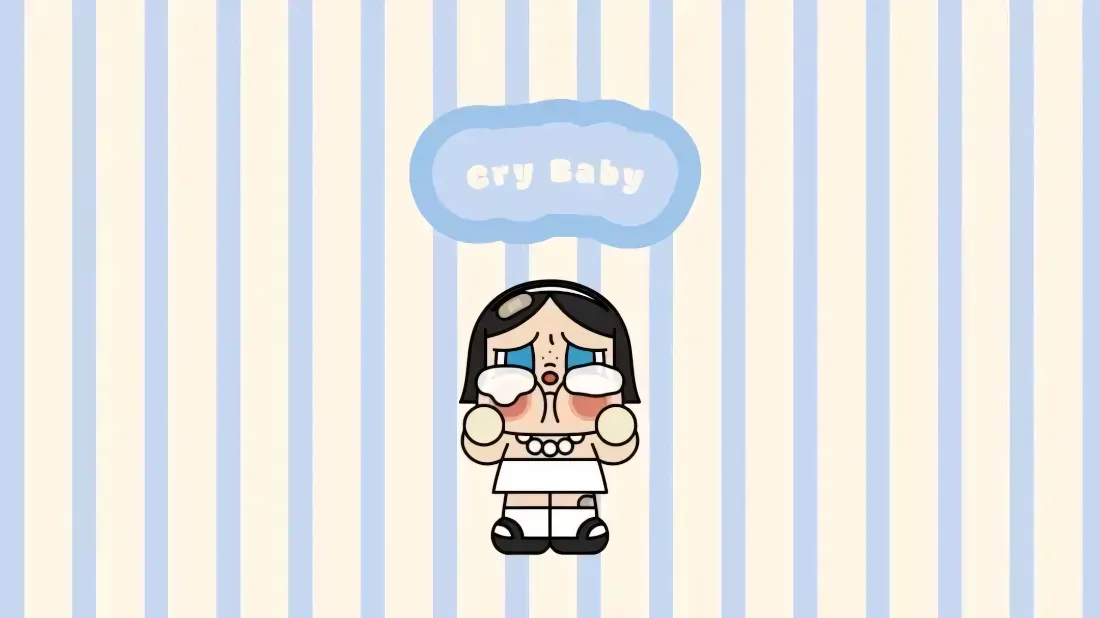 2kCrybaby哭娃壁纸｜蓝白条纹背景图片 - 可爱卡通哭泣萌系角色「哲风壁纸」