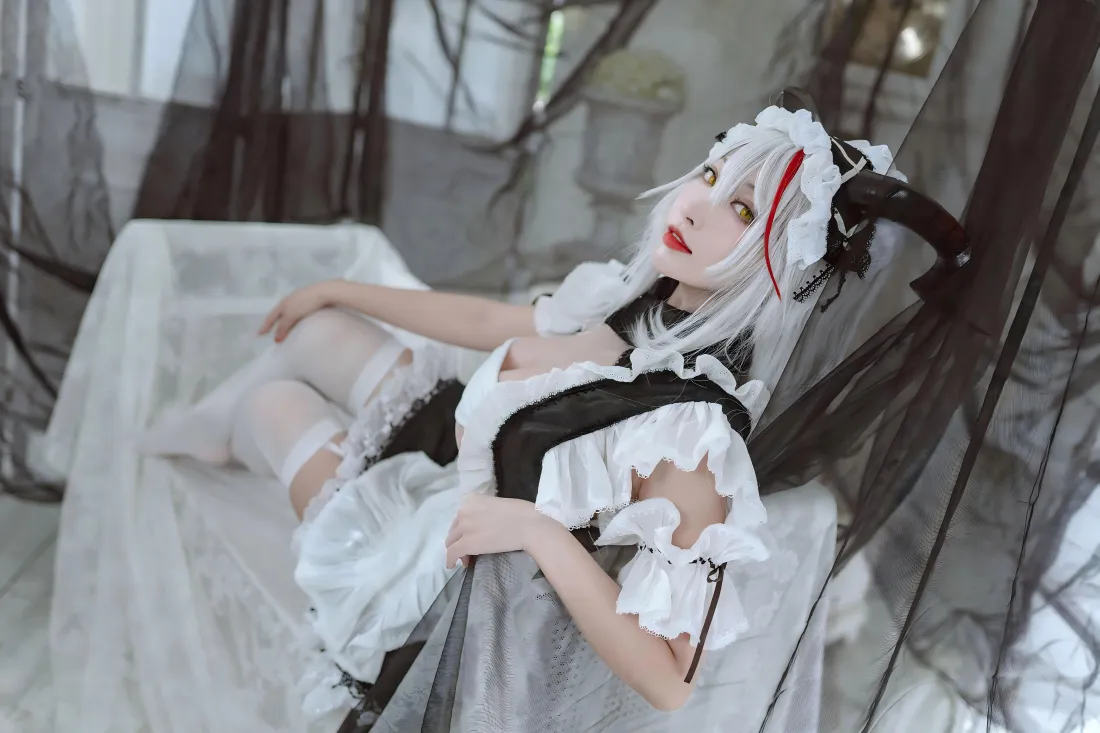 7k女仆cos壁纸｜白发美少女背景图片 - 二次元风写真「哲风壁纸」