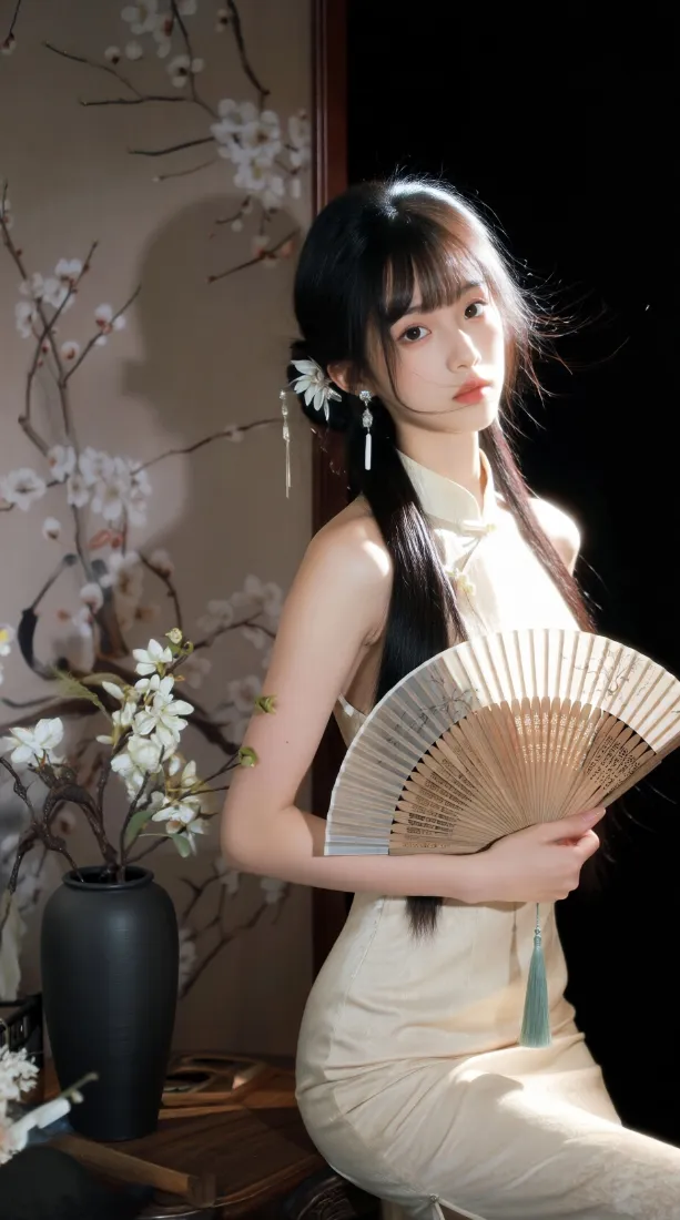 国风旗袍少女手机壁纸｜中式复古背景图片 - 折扇优雅写真「哲风壁纸」