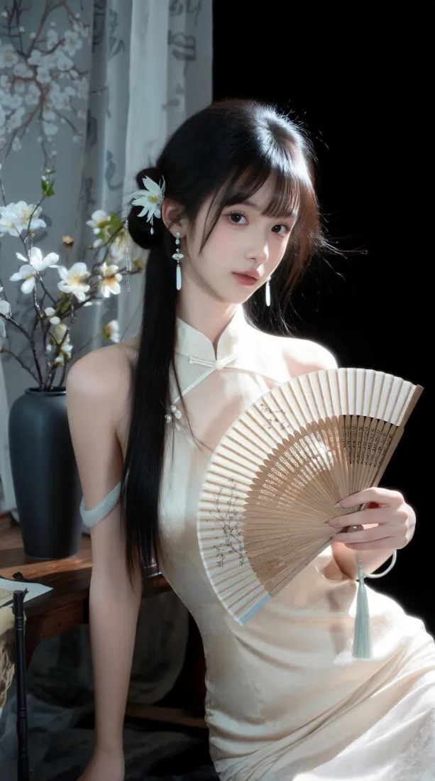 国风旗袍美女手机壁纸｜中式复古背景图片 - 折扇氛围感写真「哲风壁纸」