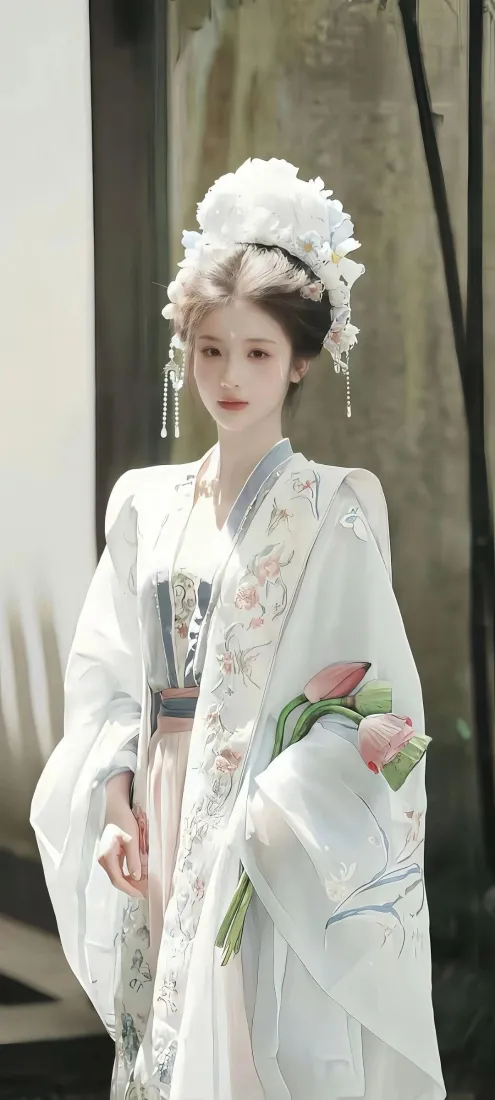 白衣古装美女手机壁纸｜汉服荷花背景图片 - 国风仙气写真「哲风壁纸」