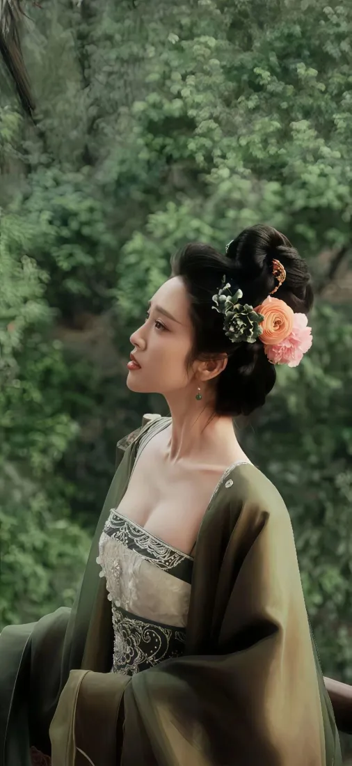 古装美女手机壁纸｜葱郁树林背景图片 - 温婉古风汉服造型「哲风壁纸」