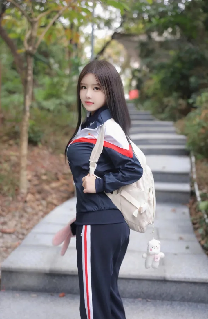 青春校服美女手机壁纸｜户外石阶背景图片 - 清纯人像「哲风壁纸」