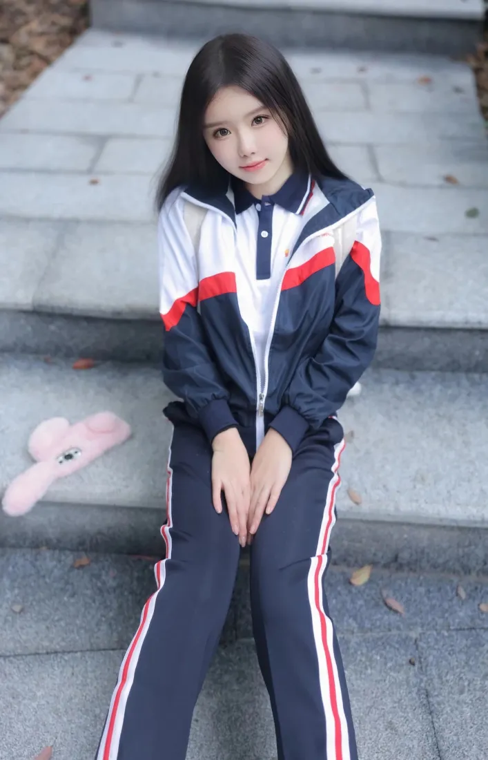 清纯校服美女手机壁纸｜户外石阶背景图片 - 青春活力少女「哲风壁纸」