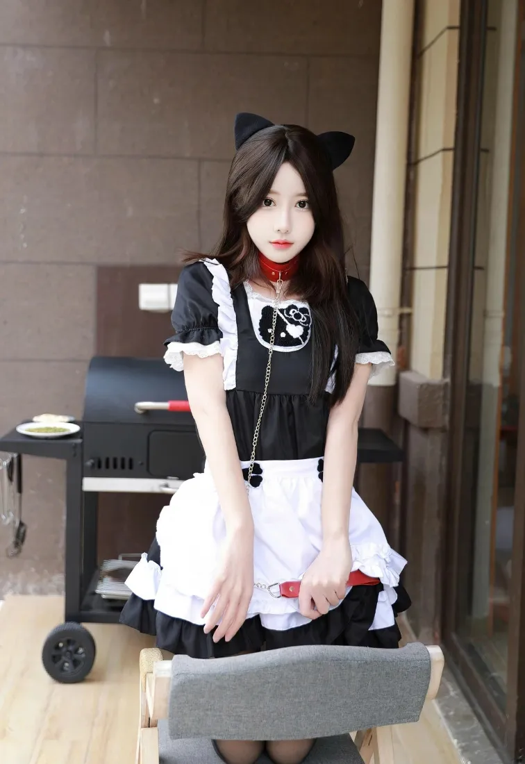 猫耳女仆美女手机壁纸｜户外露台背景图片 - 甜美少女写真「哲风壁纸」