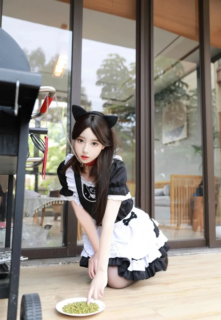 猫耳女仆美女手机壁纸｜户外露台背景图片 - 时尚写真「哲风壁纸」