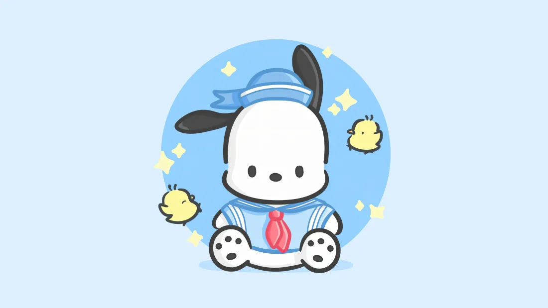 8k大耳狗壁纸｜浅蓝水手服星星背景图片 - 软萌治愈卡通「哲风壁纸」