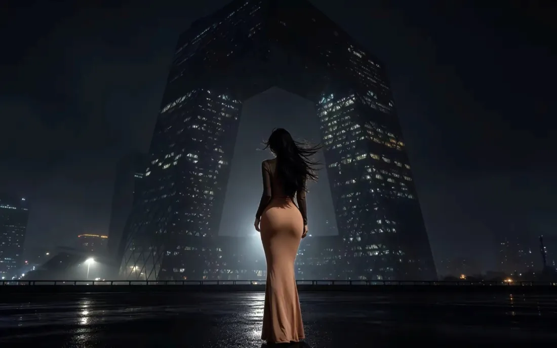 5k长发美女壁纸｜雨夜城市大厦背景图片 - 高级氛围感「哲风壁纸」
