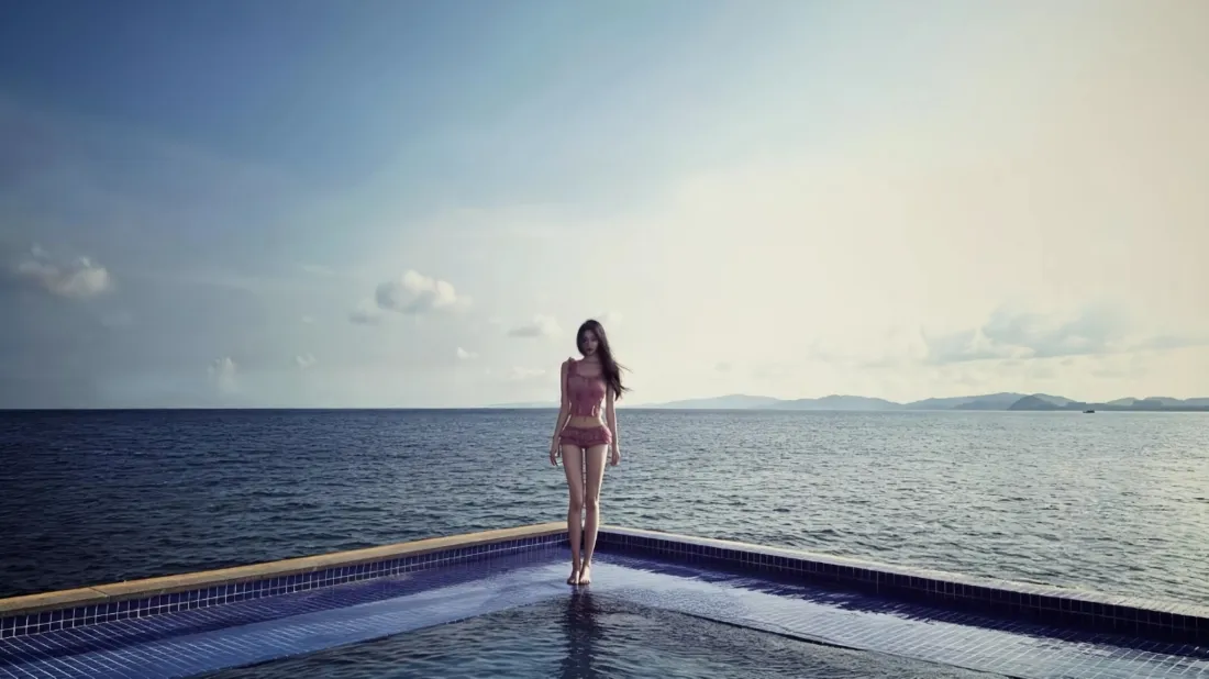 5k海边美女壁纸｜临海泳池海景背景图片 - 休闲治愈氛围感「哲风壁纸」
