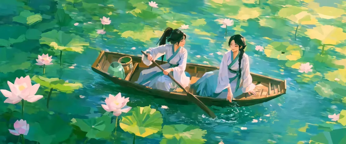 2k古风汉服少女壁纸｜荷塘采莲背景图片 - 清新国风夏日「哲风壁纸」