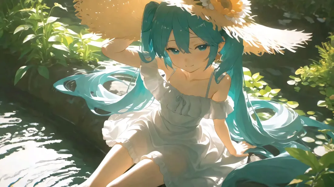2k初音未来壁纸｜草帽白裙户外背景图片 - 清新夏日「哲风壁纸」