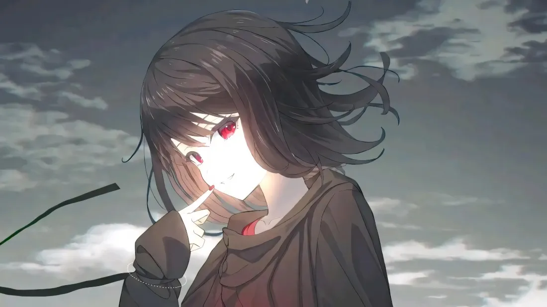 2k二次元少女壁纸｜阴云天空背景图片 - 红瞳棕发少女「哲风壁纸」