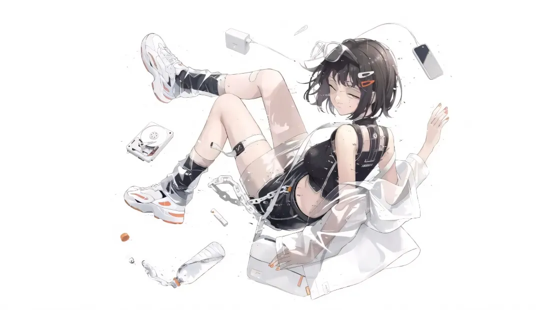 2k黑白机能风少女壁纸｜潮酷穿搭背景图片 - 二次元插画「哲风壁纸」