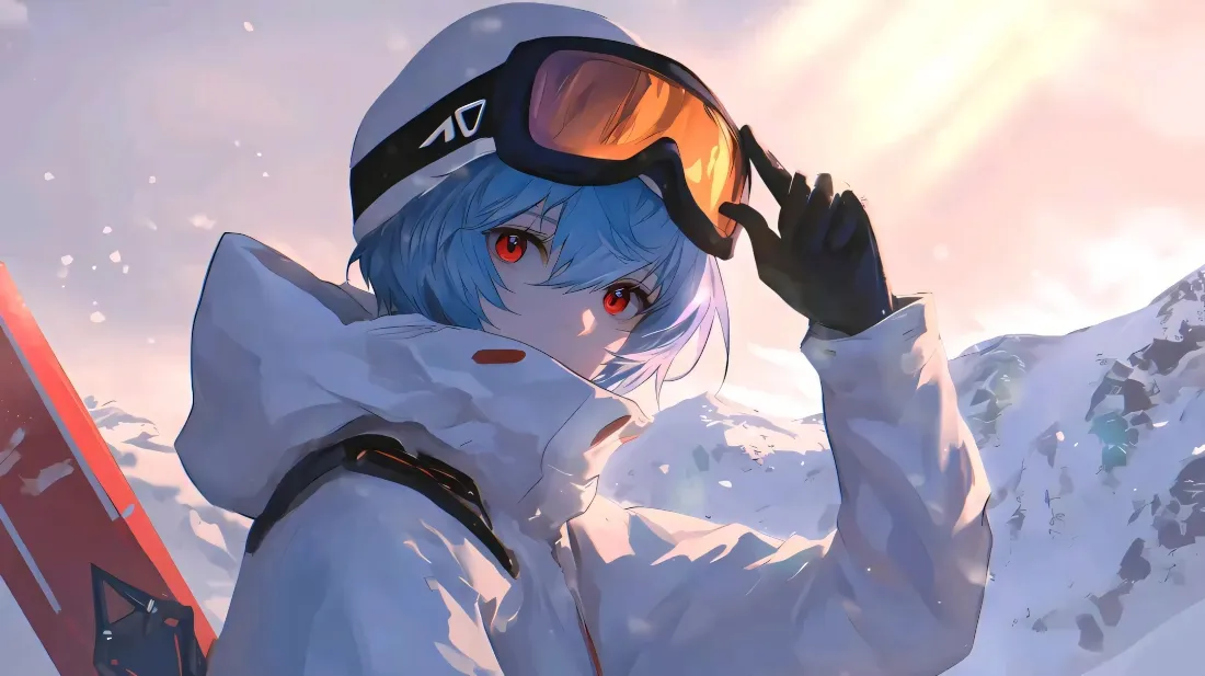 2k绫波丽壁纸｜雪山滑雪背景图片 - 新世纪福音战士「哲风壁纸」
