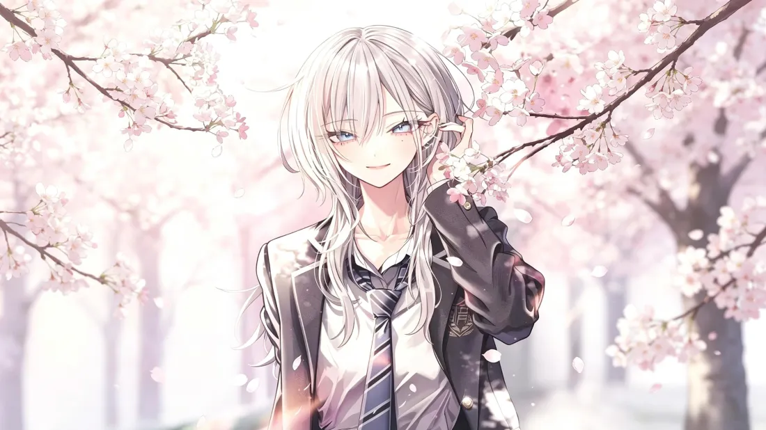 3k狼尾JK少女壁纸｜樱花春日背景图片 - 二次元清新风「哲风壁纸」