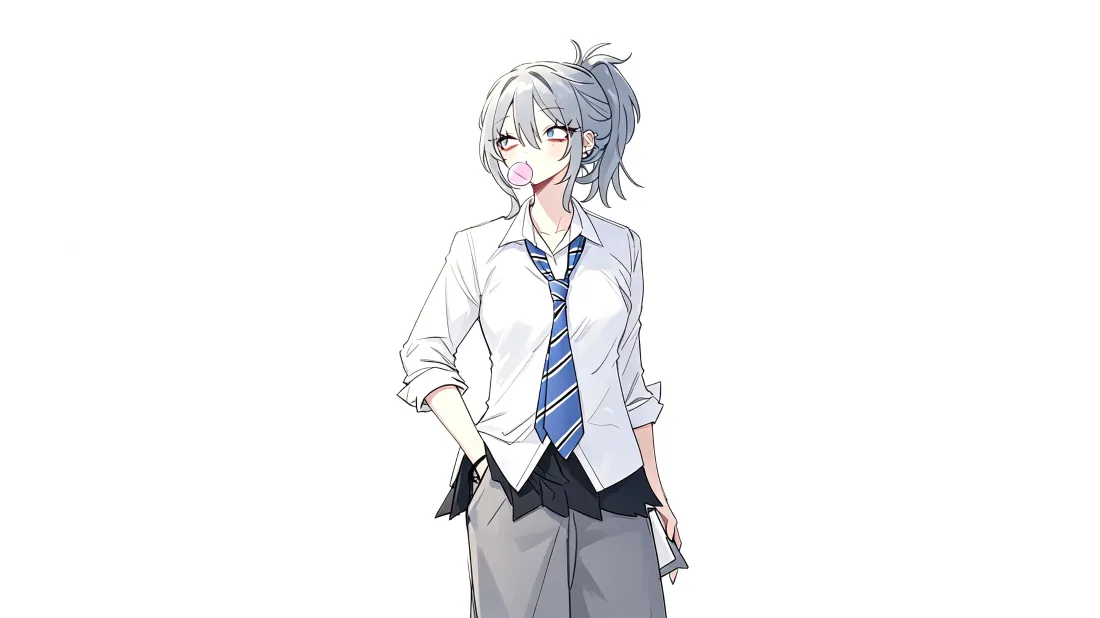 3k狼尾JK少女壁纸｜校园休闲穿搭背景图片 - 银发动漫少女「哲风壁纸」