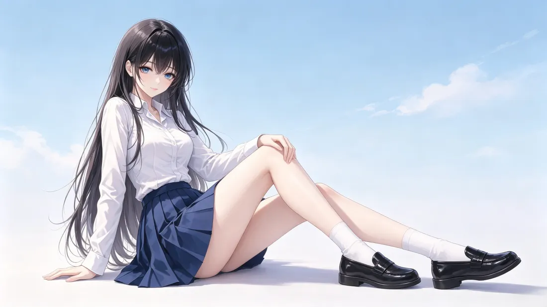 3k二次元JK少女壁纸｜蓝天白云背景图片 - 清新校园风「哲风壁纸」