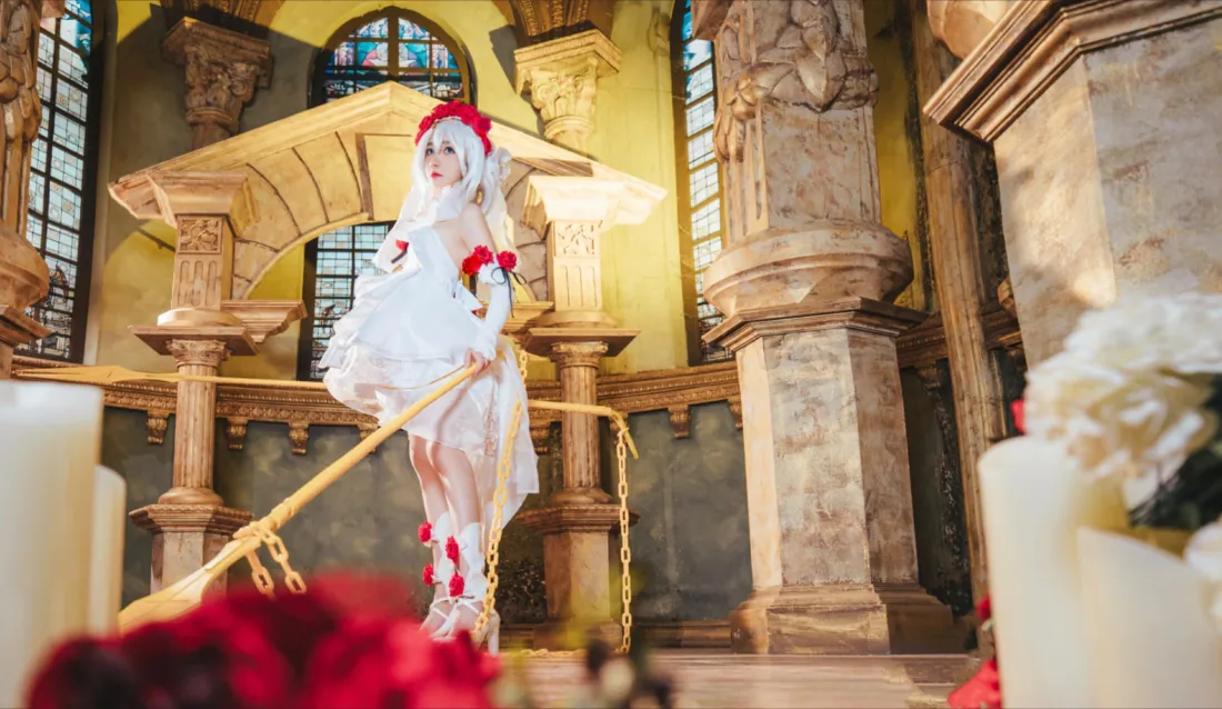 4k崩坏3德丽莎花裳月纱壁纸｜教堂花嫁背景图片 - 南桃Momoko cos「哲风壁纸」