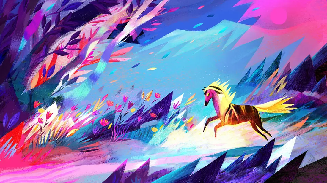 2k抽象艺术壁纸｜奔跑骏马背景图片 - 炫彩奇幻手绘插画「哲风壁纸」