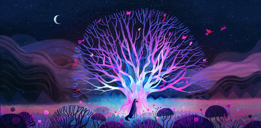 2k抽象艺术壁纸｜梦幻发光树背景图片 - 奇幻夜晚场景「哲风壁纸」