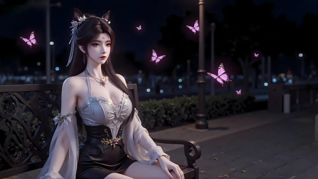 6k梦可儿壁纸｜神墓动漫夜景背景图片 - 粉色蝴蝶古风少女「哲风壁纸」