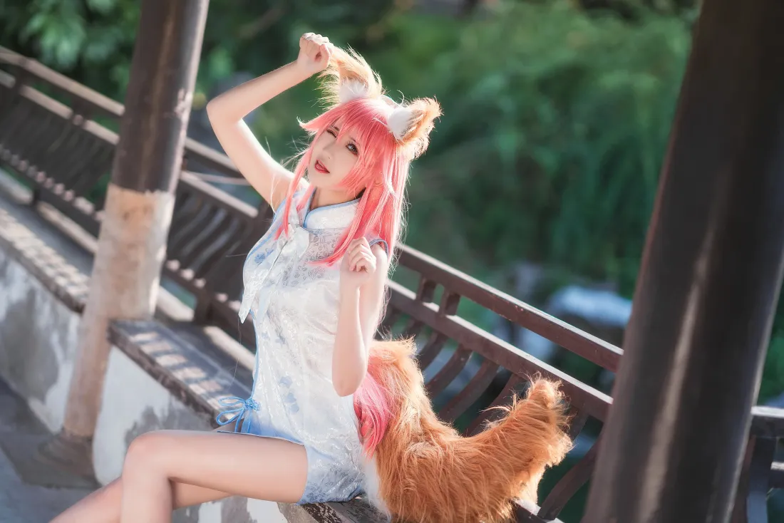 5k玉藻前壁纸｜Fate角色cos背景图片 - 三度_69白色旗袍写真「哲风壁纸」
