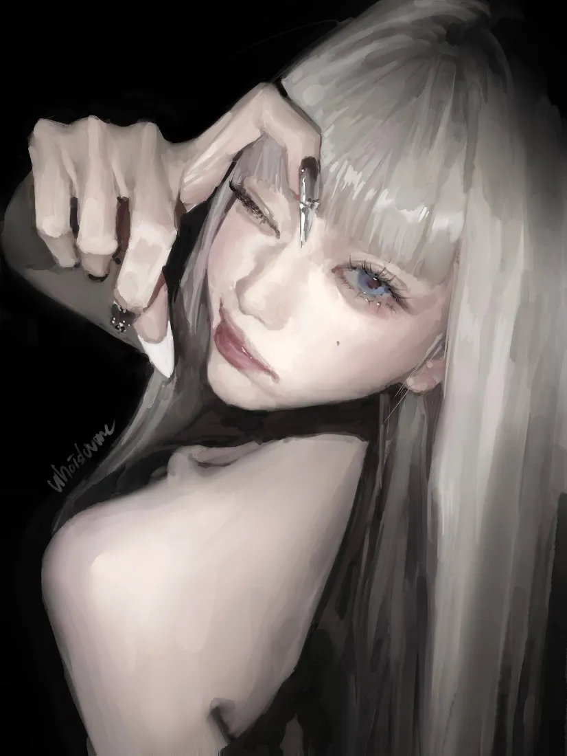 厚涂银发少女手机壁纸｜暗黑风背景图片 - 高冷御姐「哲风壁纸」
