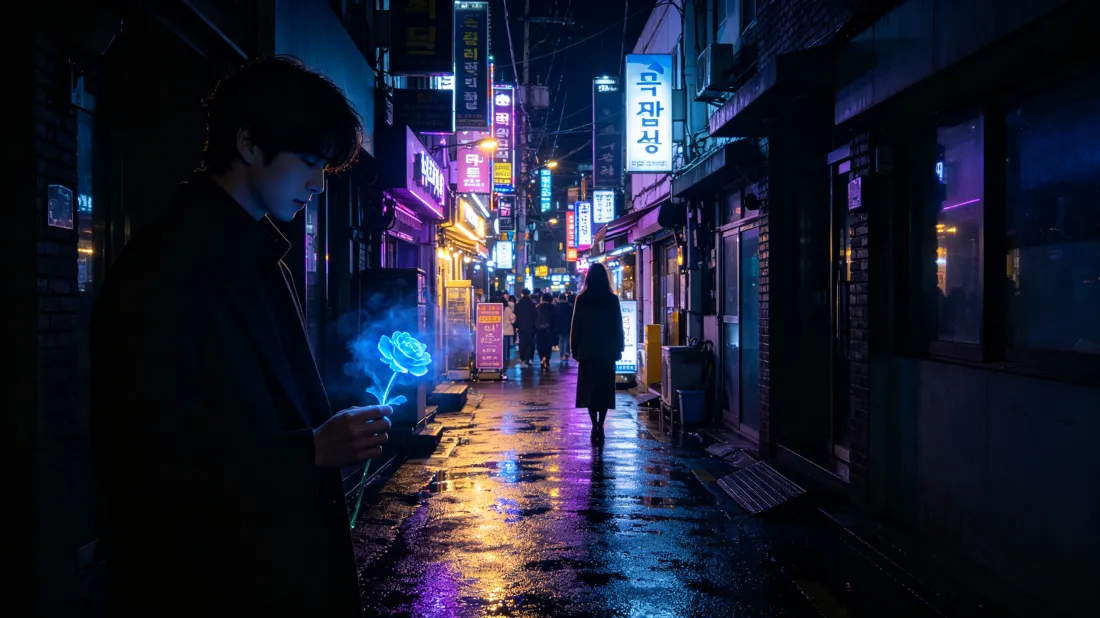 3k雨夜街道壁纸｜霓虹都市背景图片 - 行人背影「哲风壁纸」