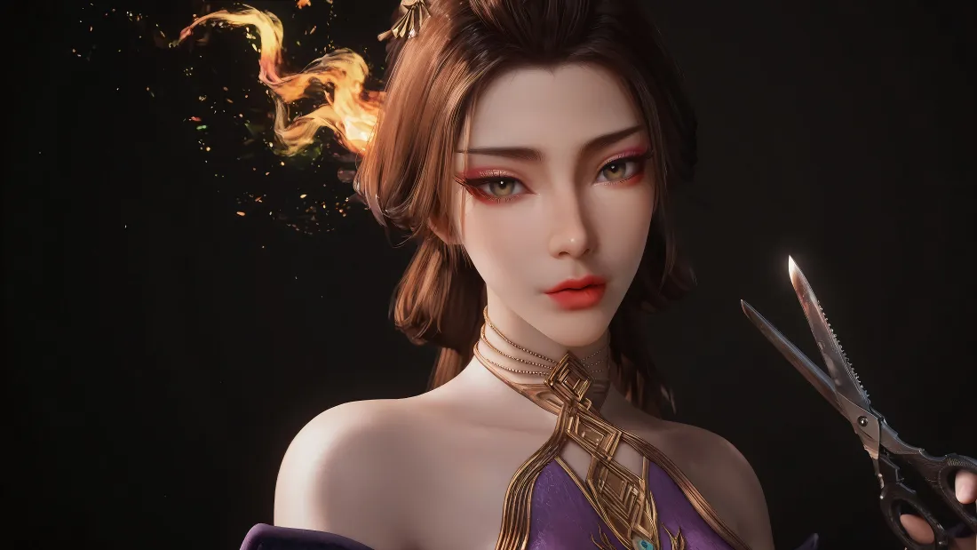 8k范静梅壁纸｜凡人修仙传范夫人背景图片 - 古风持剪火焰御姐「哲风壁纸」