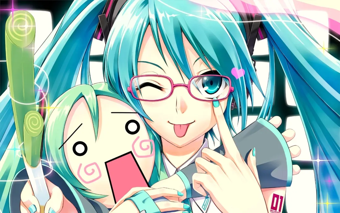 3k初音未来壁纸｜动漫蓝发双马尾背景图片 - 俏皮眼镜少女「哲风壁纸」