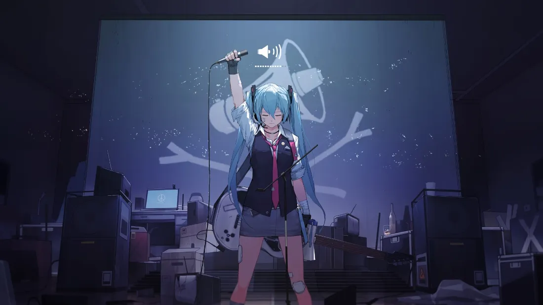 2k初音未来壁纸｜舞台演出背景图片 - 蓝发二次元动漫少女「哲风壁纸」