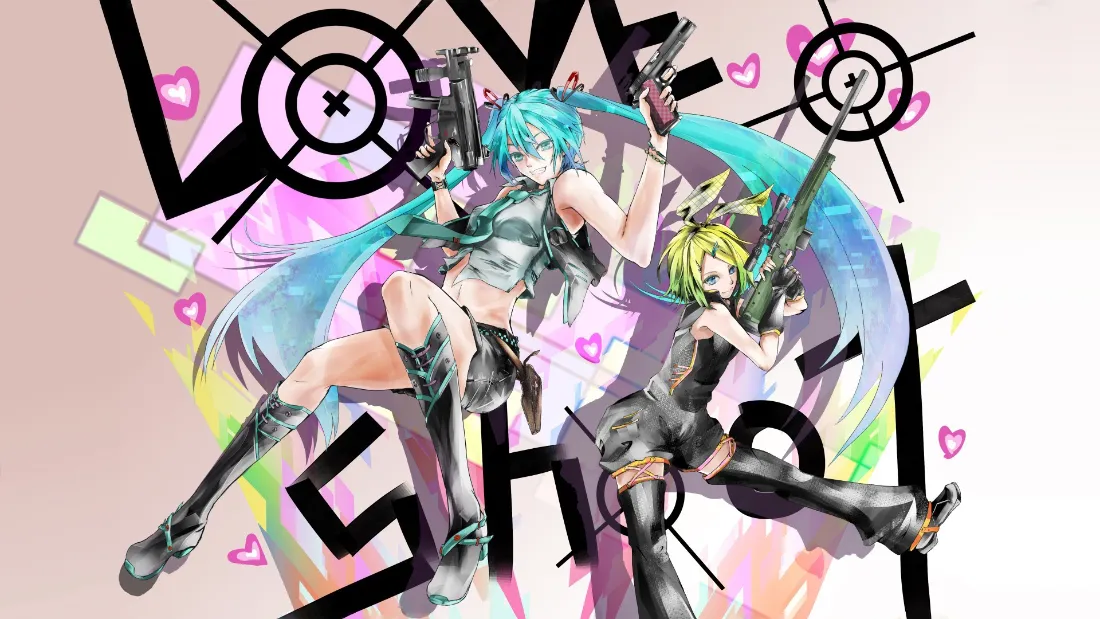 2k初音未来壁纸｜持枪少女背景图片 - 爱心靶心动漫插画「哲风壁纸」