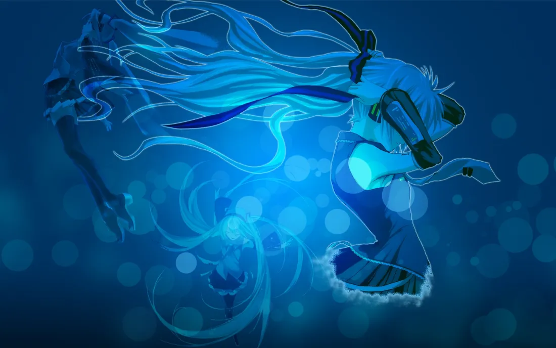 2k初音未来壁纸｜蓝色光晕背景图片 - 飘逸长发少女「哲风壁纸」