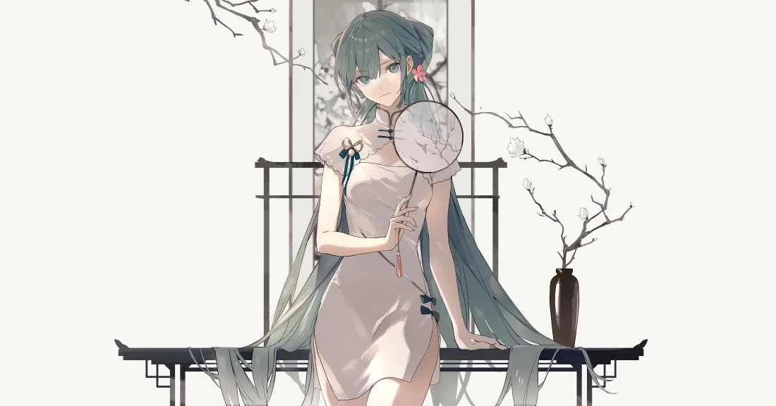 4k初音未来壁纸｜古风旗袍背景图片 - 国风二次元插画「哲风壁纸」