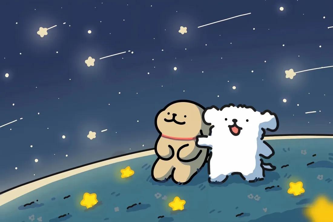 4k线条小狗壁纸｜星空流星夜空背景图片 - 治愈可爱卡通「哲风壁纸」