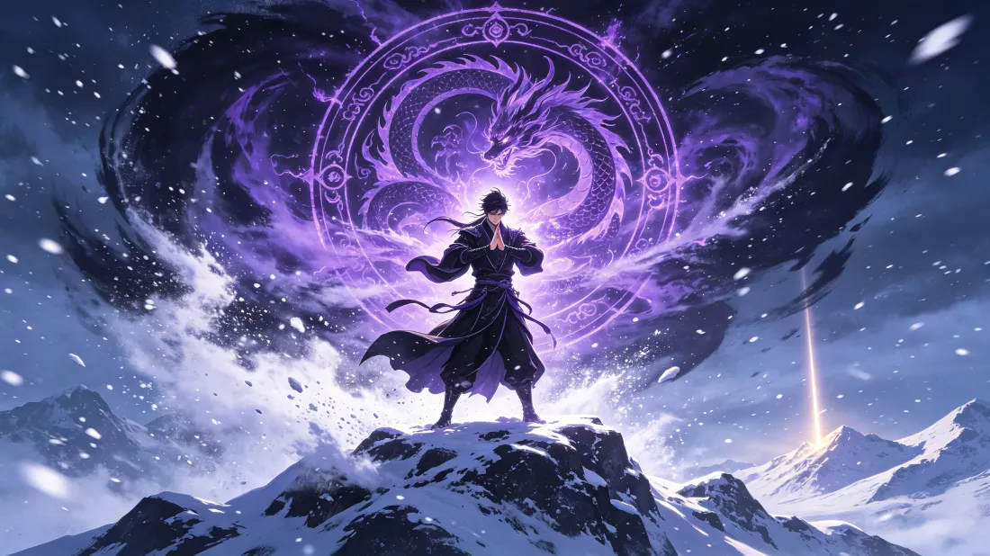 3k国漫玄幻角色壁纸｜雪地法阵背景图片 - 龙形特效「哲风壁纸」