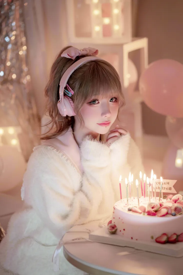 甜妹手机壁纸｜生日温馨场景背景图片 - 白毛衣可爱少女「哲风壁纸」