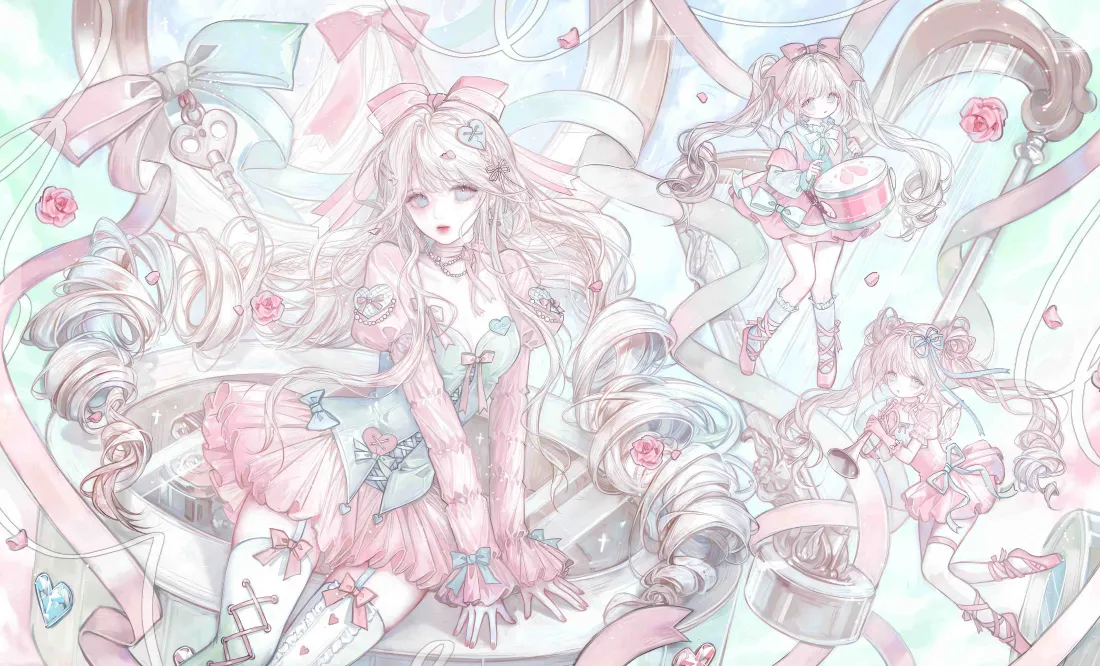 4k二次元萝莉少女壁纸｜粉色系洛丽塔背景图片 - 动漫插画「哲风壁纸」