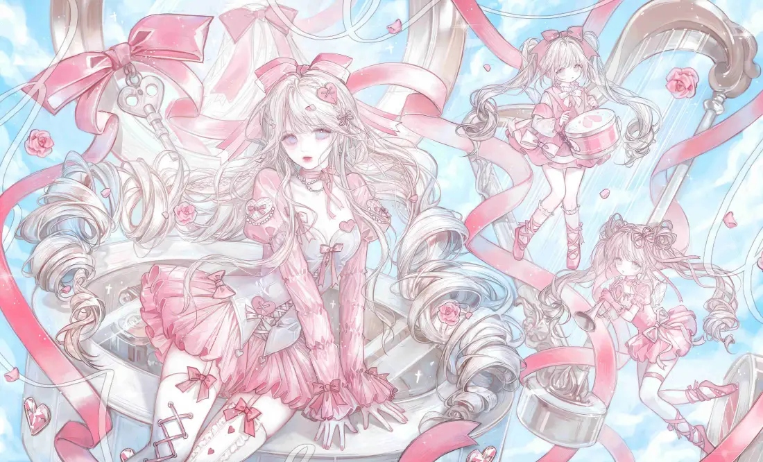4k粉系萝莉壁纸｜二次元少女背景图片 - 甜美洛丽塔插画「哲风壁纸」